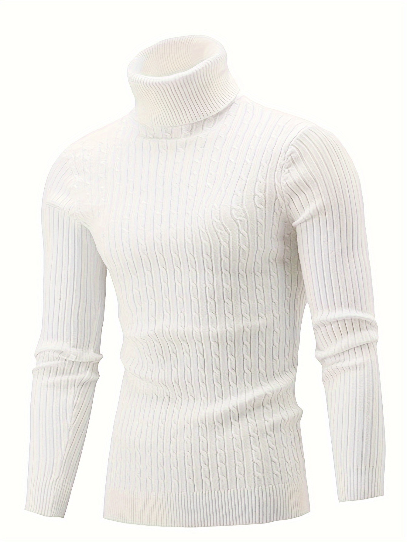 Plus Size Soft Cable Knit Sweater - Fashionable Turtleneck Pullover with Classic Style for Cold Fall and Winter Days - Perfect for Mens Casual Clothing