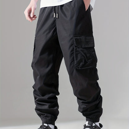 Mens Comfortable Loose Fit Cargo Joggers - Stylish Multi-pocket Drawstring Pants with Adjustable Waist - Perfect for Spring, Fall Outdoor Adventures