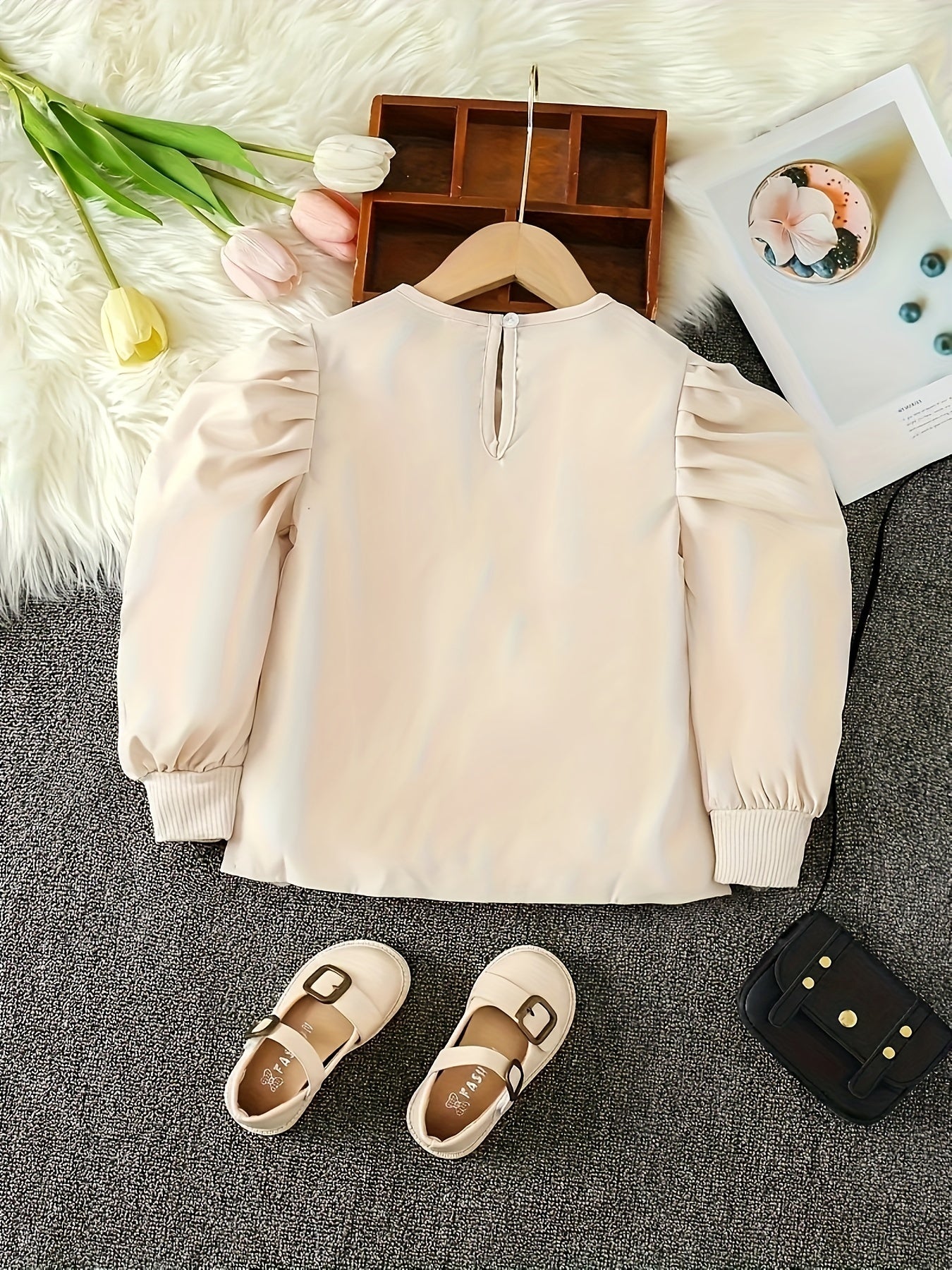 Girls Comfy Lantern Long Sleeve Blouse Casual Elegant Top Girls Clothing For Spring And Autumn