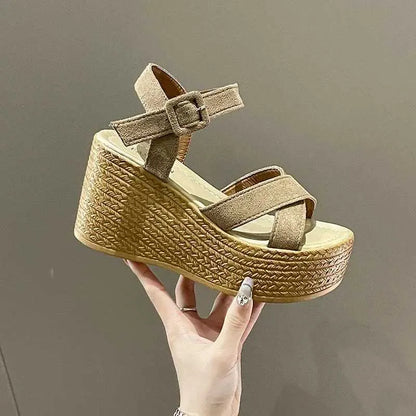 Dress Shoes Wedge High Heels Summer New Fashion Platform Thick Bottom Buckle Casual Comfort Walking H240527 05MT