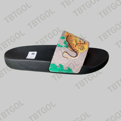 Designer Slides Mens Sandals Rubber Slippers Beach Shoes Classic Floral Brocade Slides Flats Leather Rubber Heatshoes Platform Flip Flops Gear Bottoms With Box 311