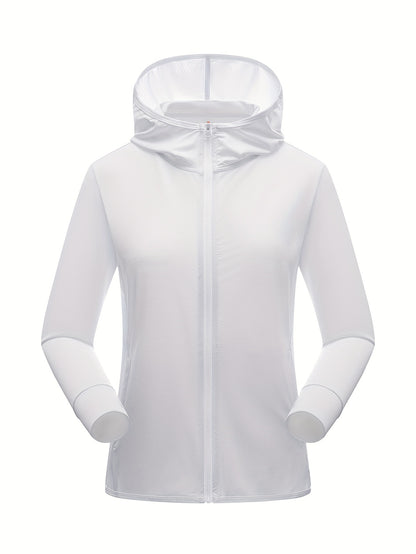 Women's Quick-Dry Hooded Activewear Jacket – Breathable, Sun-Protective, Ideal for Outdoor Sports and Activities