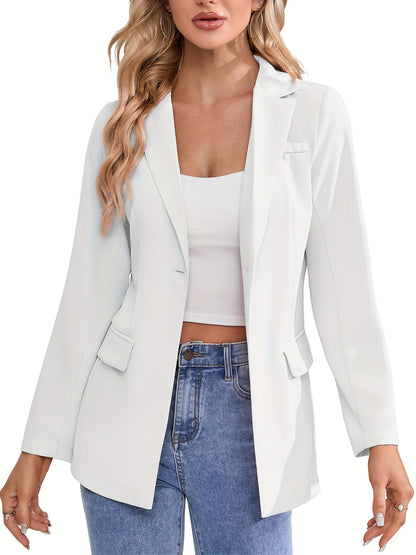 Solid Simple Button Front Blazer, Versatile Lapel Long Sleeve Blazer For Office & Work, Women's Clothing