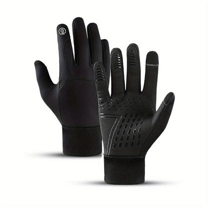 1pair Outdoor Sports Gloves For Men And Women, Thermal Warm Fleece Waterproof Windproof Cold Full Finger Bicycle Gloves, Cycling Accessories