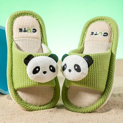 Girls Cartoon Panda Soft Cozy Low-Top Fabric Slippers - Breathable, Anti-Slip, Slip-On Design for Indoor Home Use in Spring and Autumn - Cute Embroidery, Round Toe, and Comfortable Fabric Insole