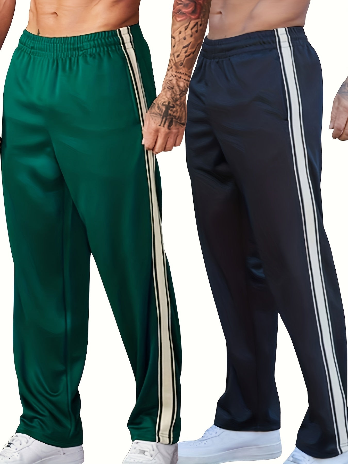 2-Pack Loose Fit Baggy Sweatpants - Soft Slight Stretch Polyester Fabric, Drawstring Waist, Side Pockets, Versatile Chic Style for Mens Sports and Daily Wear - Hand Wash or Professional Dry Clean, Knit Fabric, Solid Color Pattern