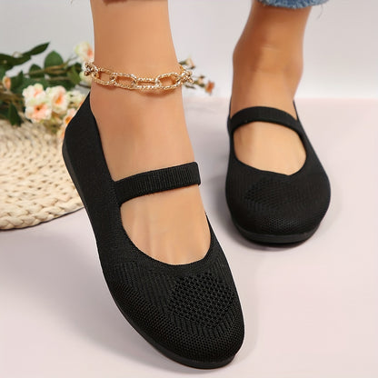 Breathable Women's Knitted Flats with Soft Sole and Ankle Belt - Lightweight Low-top Shoes for Daily Wear