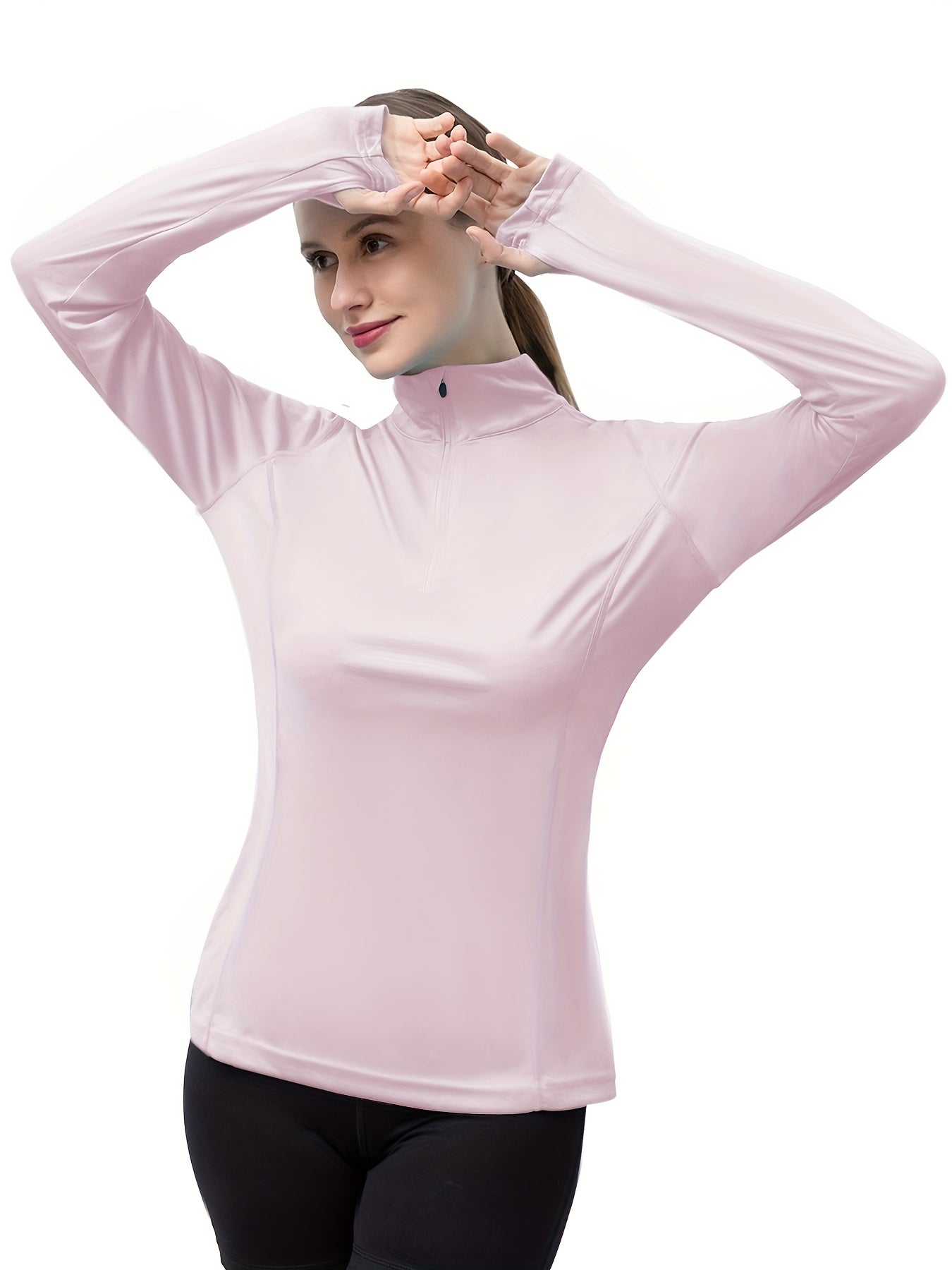 Womens Stylish Solid 1/4 Zipper Rash Guard Top - Sun-Protective Long Sleeveless, Ultra-Quick Drying for Outdoor Sports - Fashionable Water Sports Clothing