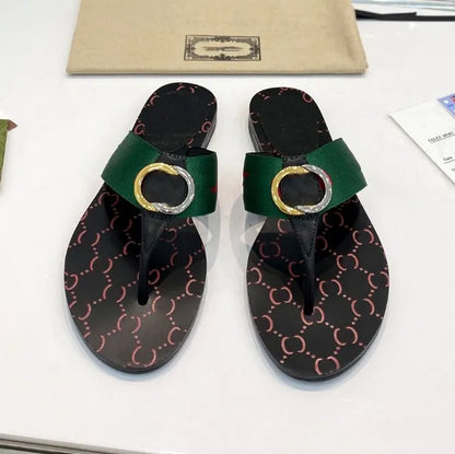 Summer luxury G Sandals Designer women Flip flops Slipper Fashion Genuine Leather slides Metal Chain Ladies Casual shoes