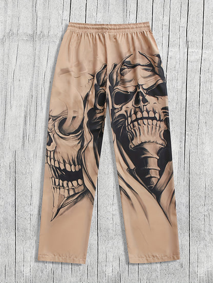 Mens Loose Fit Wide Leg Patterned Beach Pants - Stretchy Polyester Fabric, Comfortable Drawstring Waist, Relaxed Fit, Trendy Streetwear Style, Perfect for Yoga, Hiphop, Rapper Fashion - Casual Sports Trousers