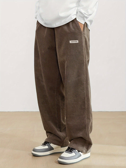 Relaxed Fit Corduroy Overalls - Breathable, Straight-Leg Drawstring Trousers for Urban Streetwear and Outdoor Activities with Multiple Pockets, Solid Colors, and Casual Style