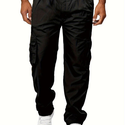 Men's Durable Polyester Cargo Pants, Comfortable Straight-Leg Fit, Versatile Multi-Pocket Design for Outdoor Work & Leisure