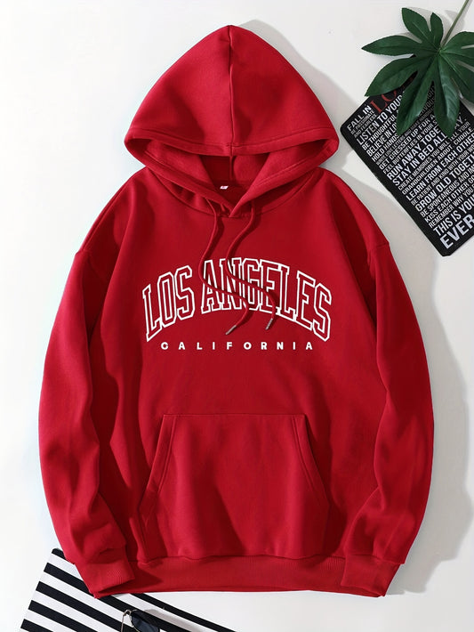 Stylish Los Angeles Graphic Print Hoodie - Soft, Casual, Long Sleeve, Drawstring, Kangaroo Pocket, Relaxed Fit Sweatshirt for Women - Perfect for Everyday Wear