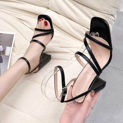 Dress Shoes Fashionable Summer Womens White High Heel Sandals Simple Square Toe Thin Belt H240527 6JN9