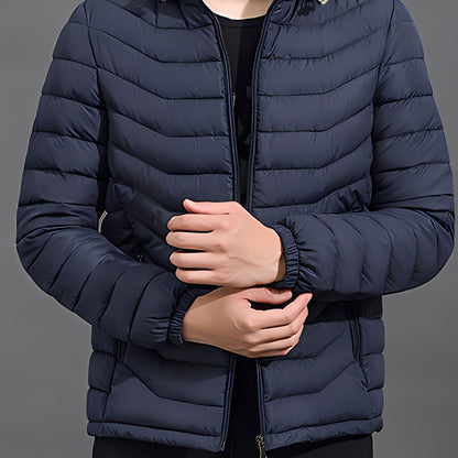 Mens Quilted Hooded Puffer Coat - Water-Resistant, Breathable, Zip-Up, Long Sleeve, Warm, and Lightweight - Perfect for City Walks, Street Hanging, and Winter Outdoor Activities