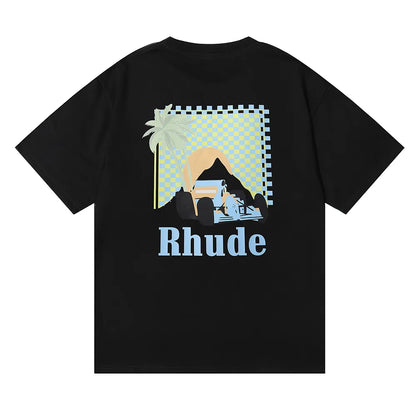 Brand Rhude T Shirts Designer Shirt Men Shorts Print White Black S M L Xl Street Cotton Fashion Youth Mens Tshirts Tshirt