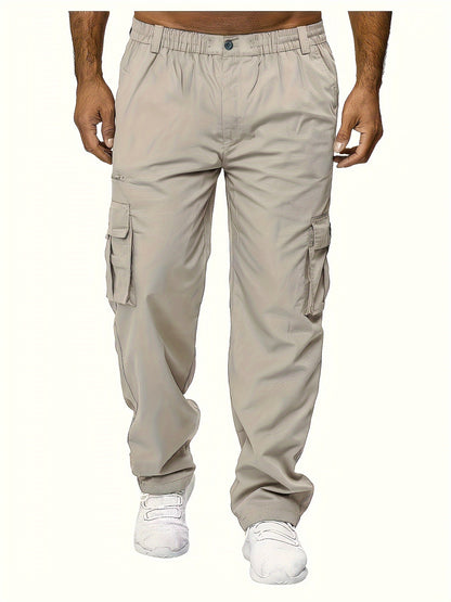 Men's Durable Polyester Cargo Pants, Comfortable Straight-Leg Fit, Versatile Multi-Pocket Design for Outdoor Work & Leisure