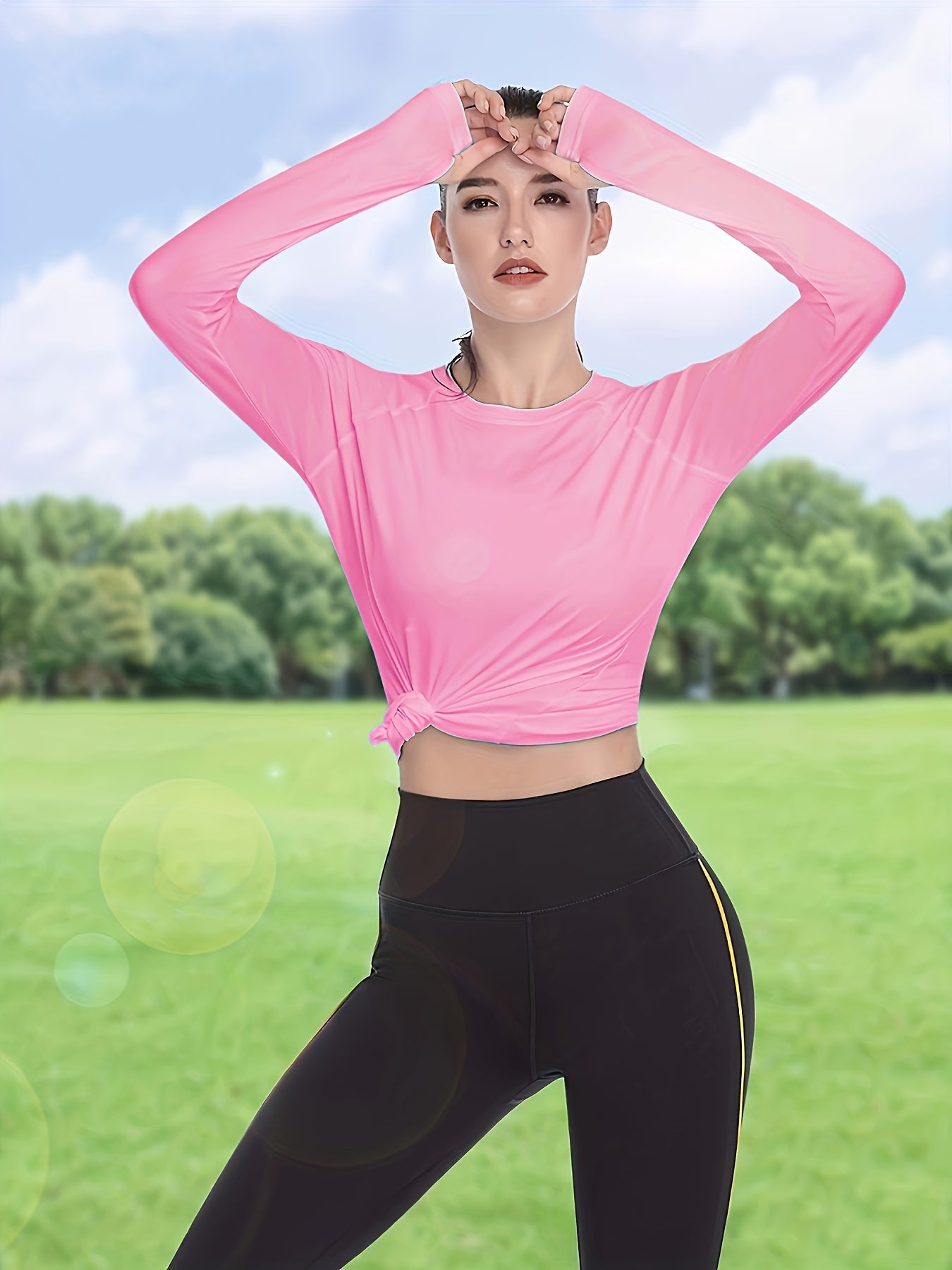 Women's Long Sleeve Outdoor T-Shirt Athletic Top, Solid Color Round Neck Long Sleeve Clothing