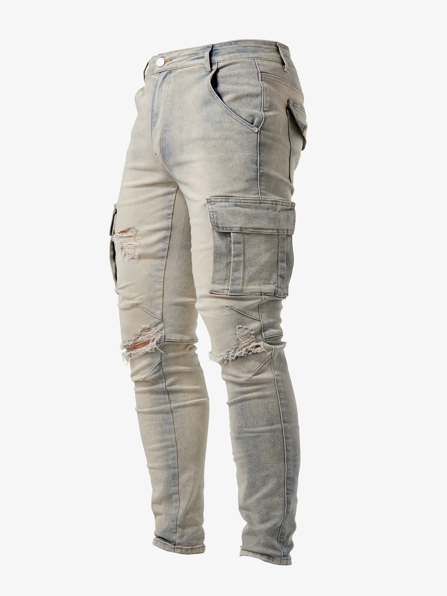 Men's Slim Fit Cargo Jeans - High Stretch Denim Pants with Multiple Pockets for Casual Street Style in Spring and Summer