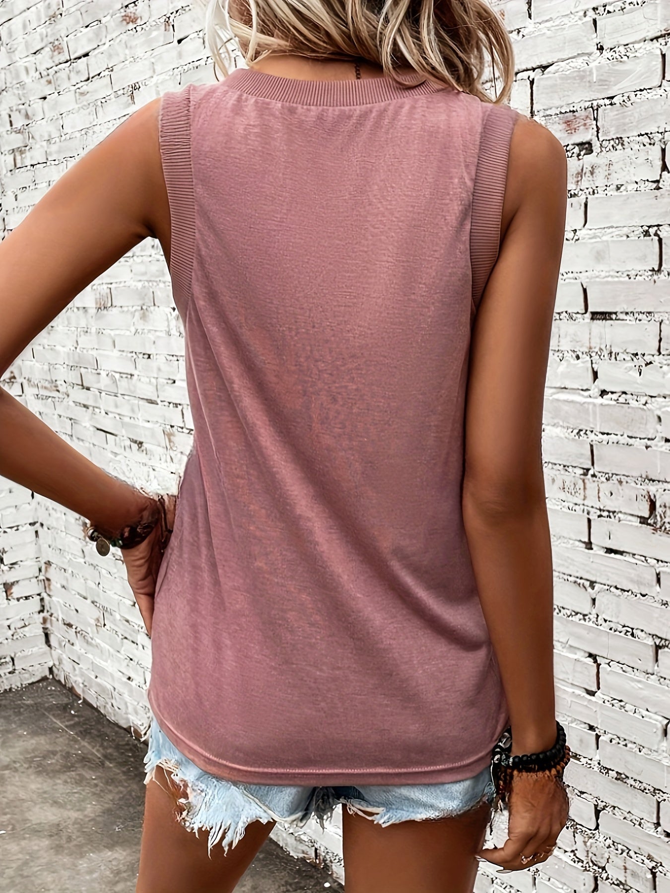 Solid Color V Neck Tank Top, Elegant Sleeveless Tank Top For Spring & Summer, Women's Clothing