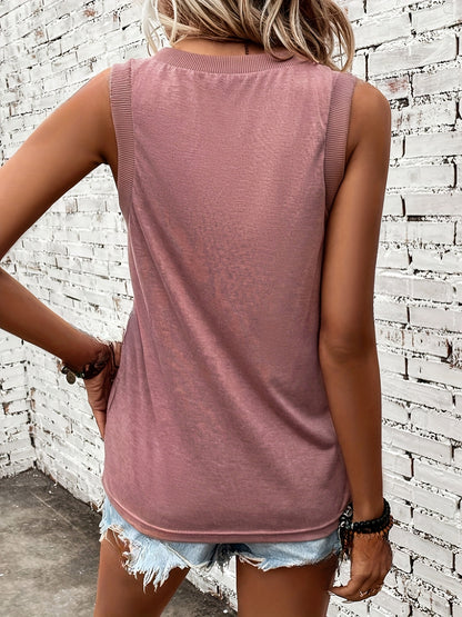 Solid Color V Neck Tank Top, Elegant Sleeveless Tank Top For Spring & Summer, Women's Clothing