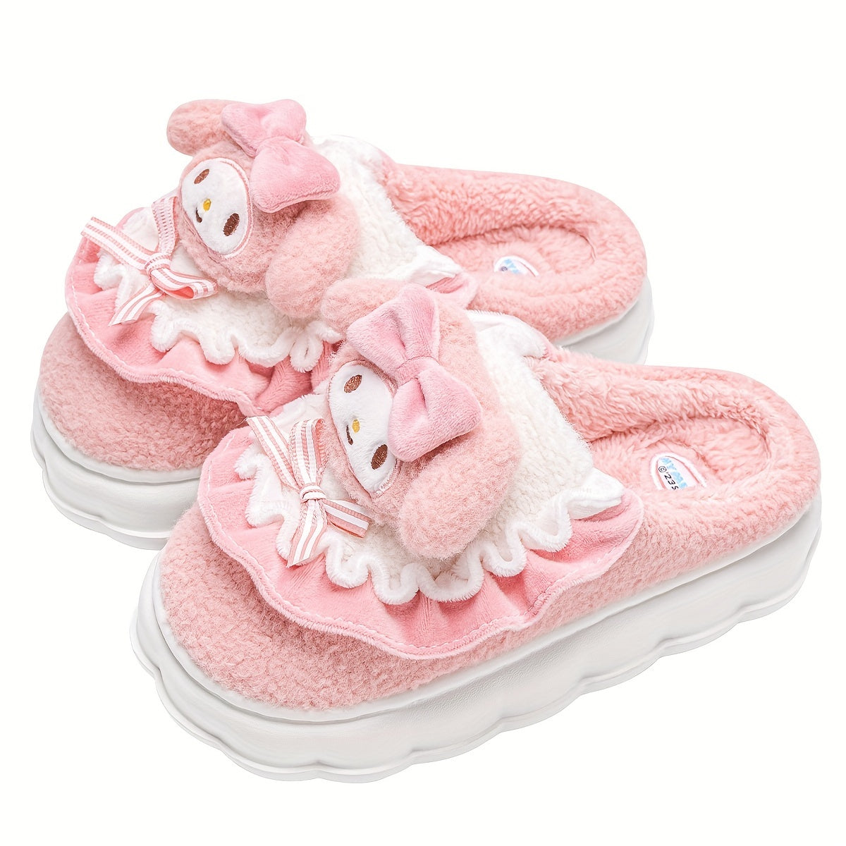 Sanrio Kuromi Plush Slippers for Girls - Cozy & Cute Cartoon Design with Soft EVA Sole, Perfect for Indoor Wear in Fall/Winter