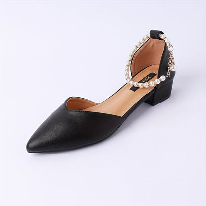 Elegant Women's Shoes with Faux Pearl Strap, Block Heels, and Lightweight Design for Casual and Dressy Occasions