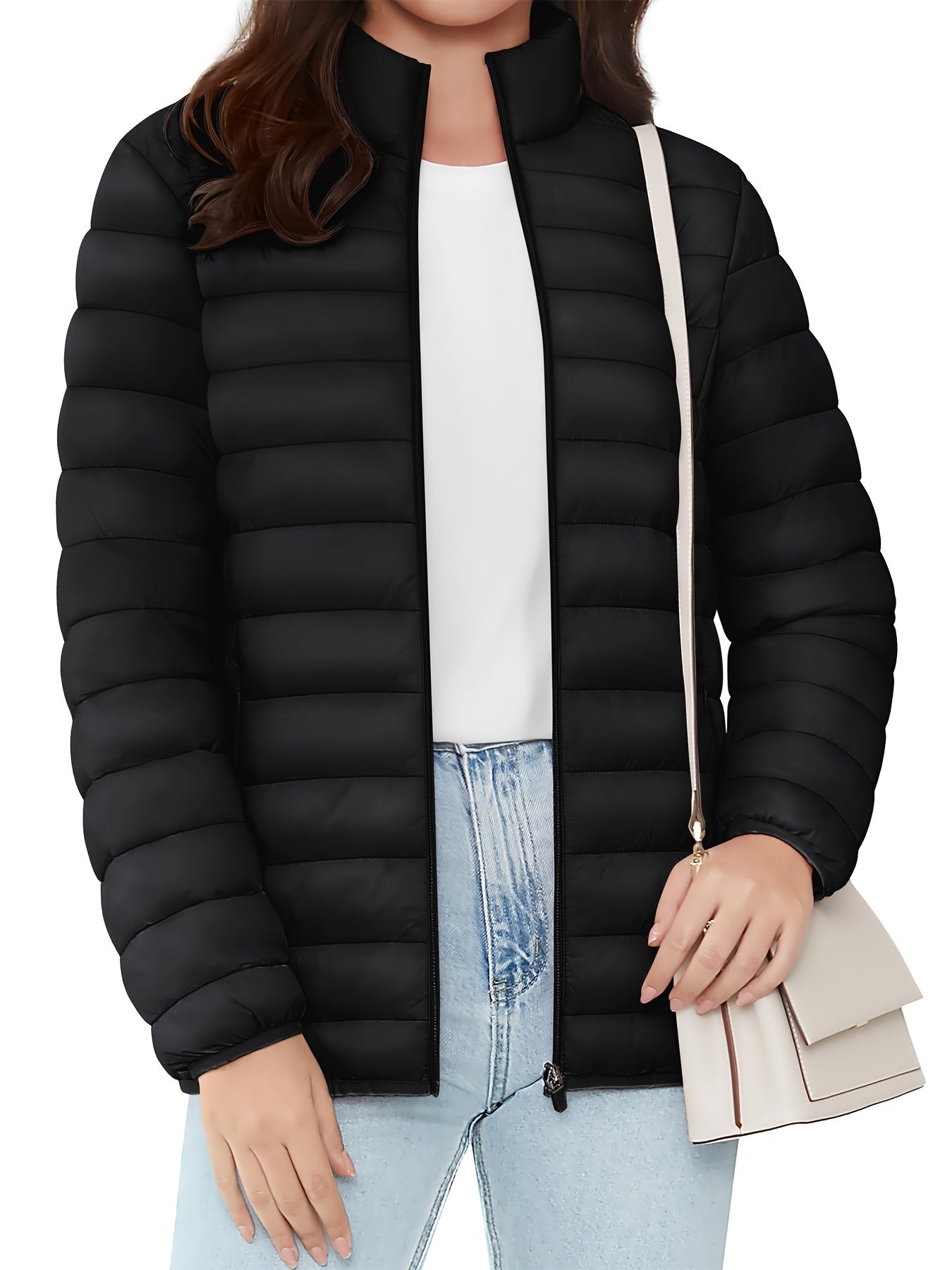 Bnokifin Quilted Puffer Jacket - Ultra-Lightweight, Comfort Soft, Warm, Windproof, Stylish, and Versatile Coat with Stand Collar, Full Zipper, Elastic Cuffs, 4 Pockets, and Perfect for Office Work, School, Travel, Outdoor Activities, and Daily Wear