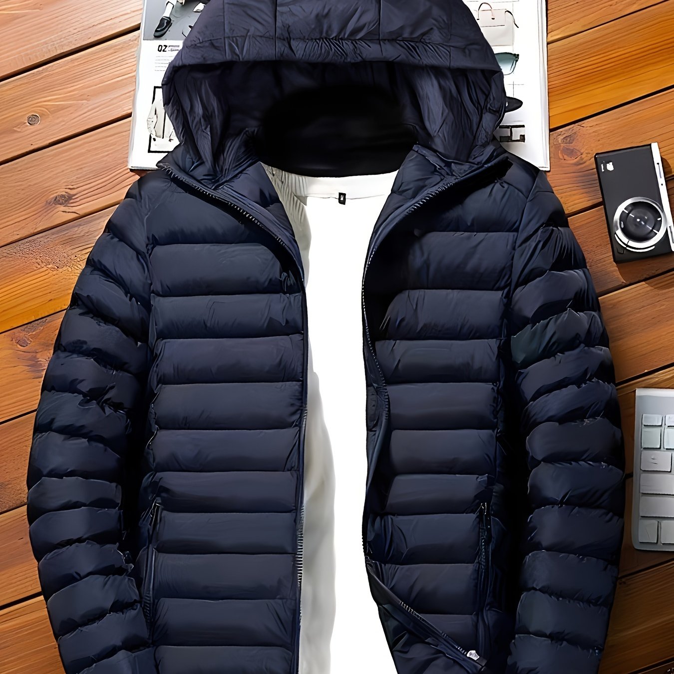 Men's Premium Loose Fit Solid Puffer Coat - Breathable, Water-Resistant, Zip-Up, Long Sleeve, Warm, Hooded, Casual Jacket with Multiple Pockets for Winter Outdoor Activities and Daily Wear