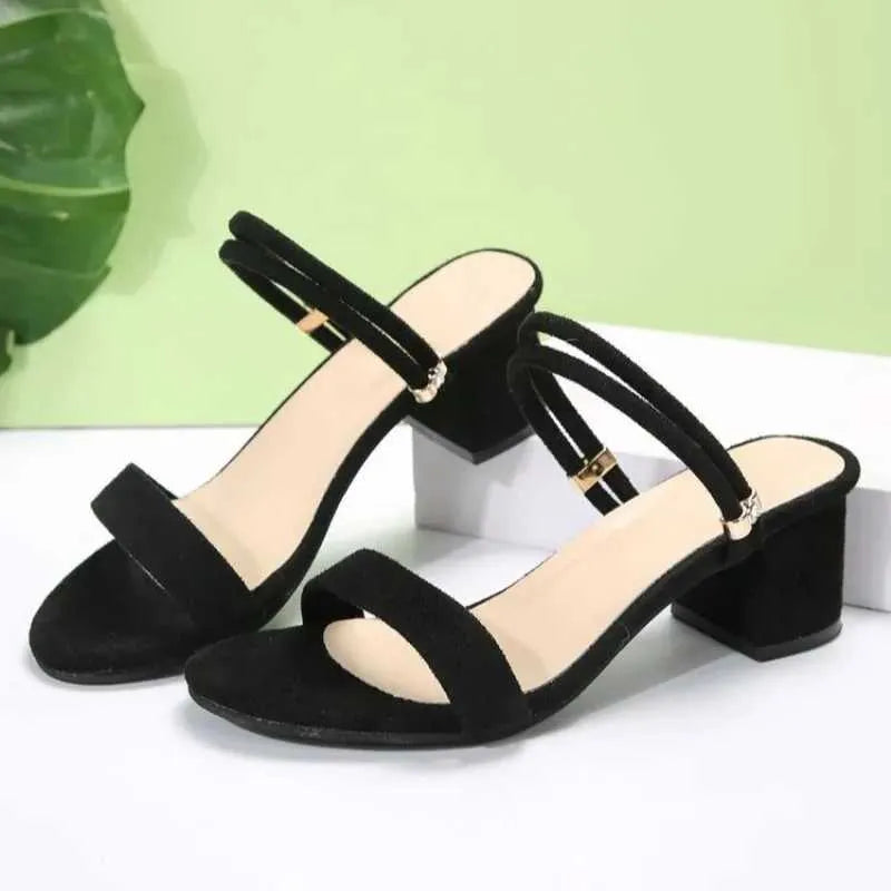 Dress Shoes  Summer New Fashion Round Toe Double layered Comfortable Sandals Thick Heel Sexy Elegant Slide Number 707 H240527 M03D