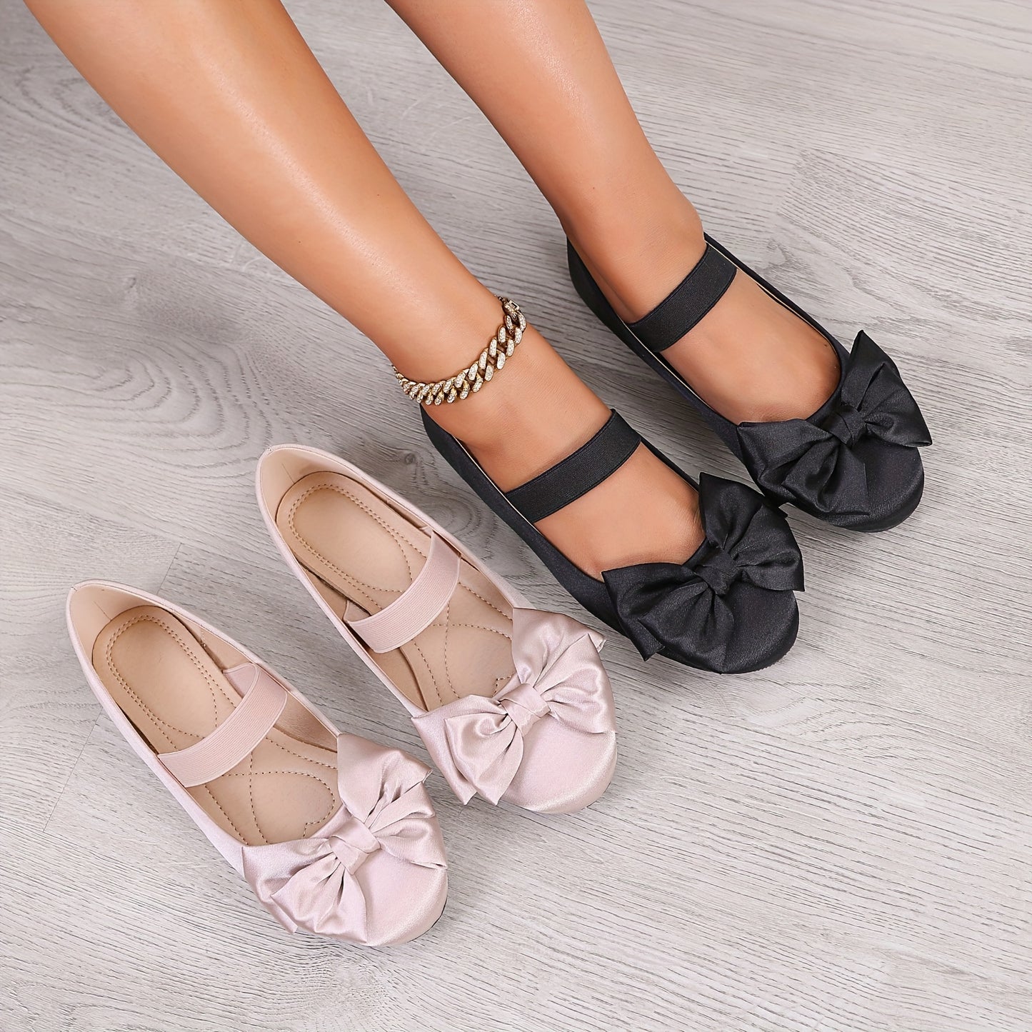 Elegant Women's Bowknot Ballet Flats with Soft Sole and Elastic Band for Comfortable Slip-On Wear - Perfect for Casual and Dressy Occasions