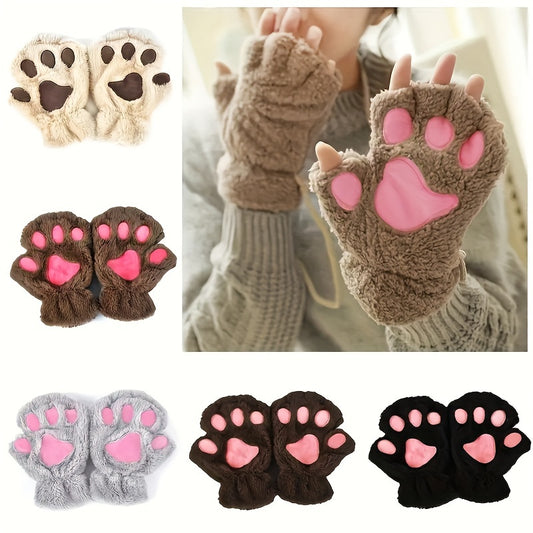 Kawaii Short Thickened Velour Fingerless Gloves - Soft, Cozy, Windproof, and Coldproof - Perfect for Weekend Casual Wear