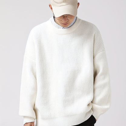 Men's Loose Striped Knitted Sweater, Casual Long Sleeve Crew Neck Top For Outdoor, Old Money Style