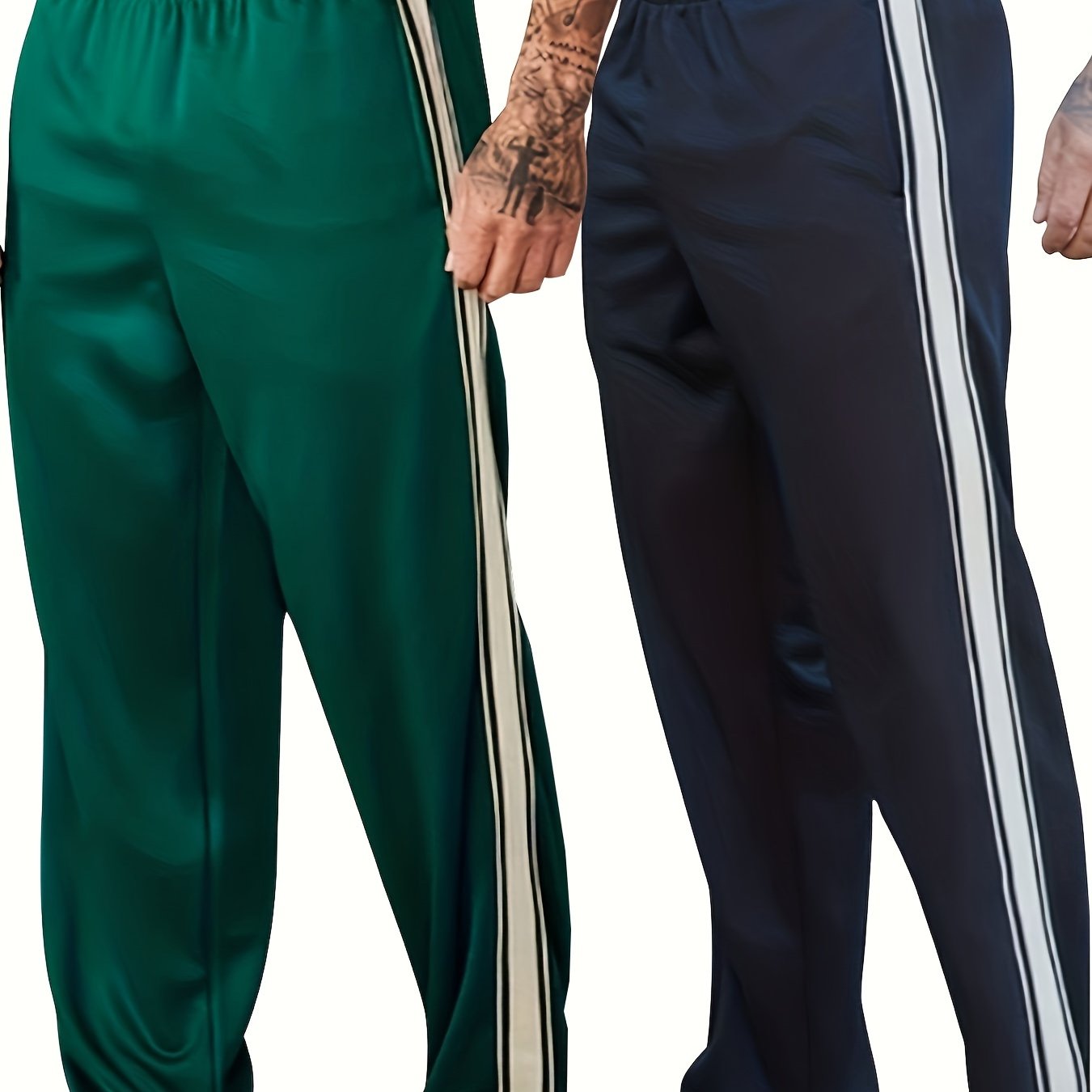 2-Pack Loose Fit Baggy Sweatpants - Soft Slight Stretch Polyester Fabric, Drawstring Waist, Side Pockets, Versatile Chic Style for Mens Sports and Daily Wear - Hand Wash or Professional Dry Clean, Knit Fabric, Solid Color Pattern