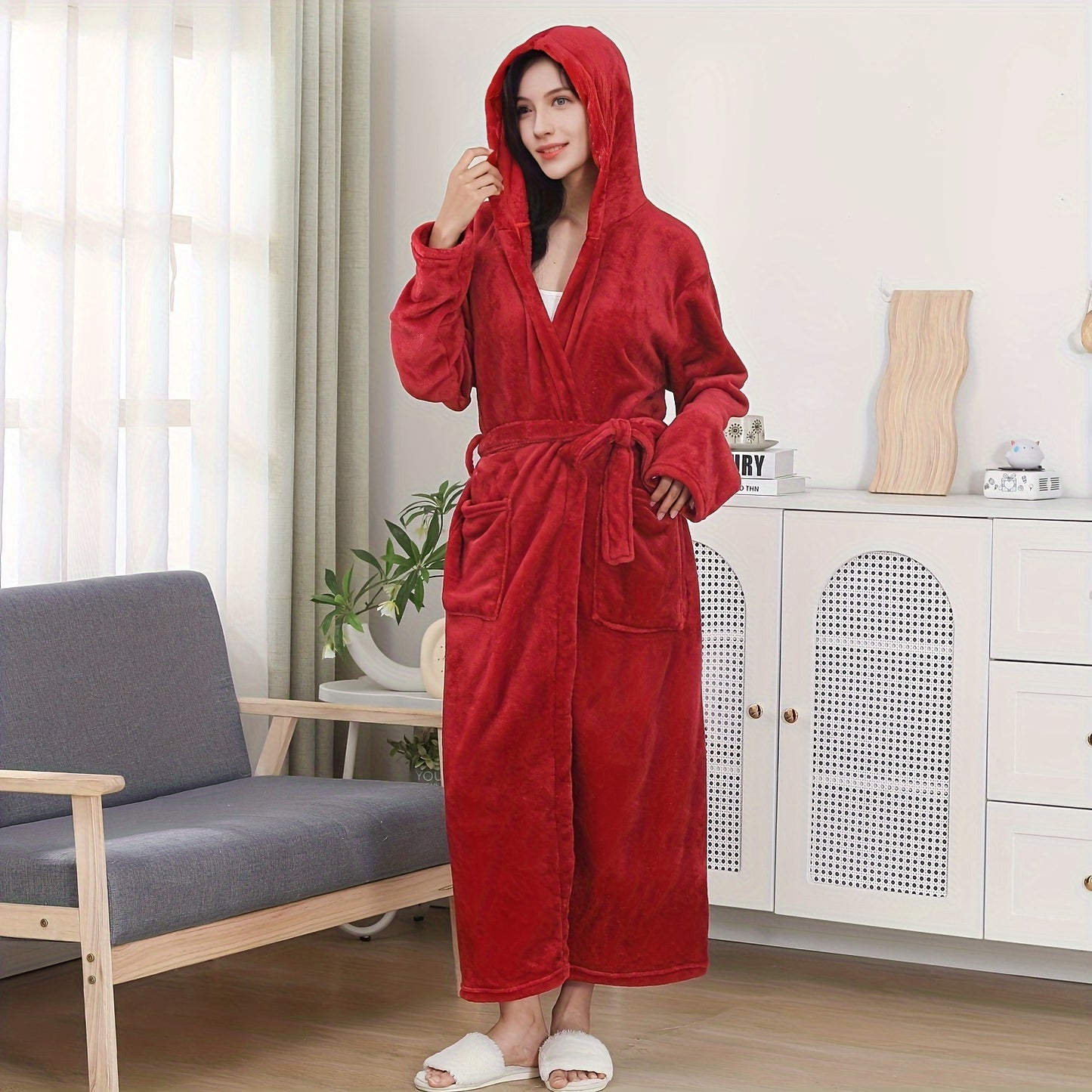 Ultimate Plush Bathrobe - Soft, Warm, and Cozy 50cm/19.69in Long Hooded Robe for Bathroom, Bedroom, Pool, and All Seasons - Perfect for Relaxation and Leisure