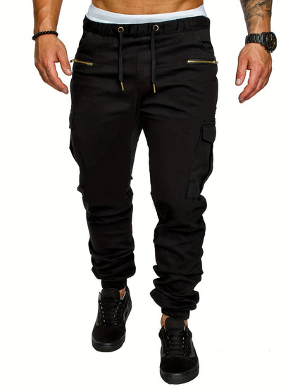 Men's Comfort-Fit Cargo Joggers - Drawstring, Stretch, Flap Pocket - Ideal for Spring & Autumn Casual Wear