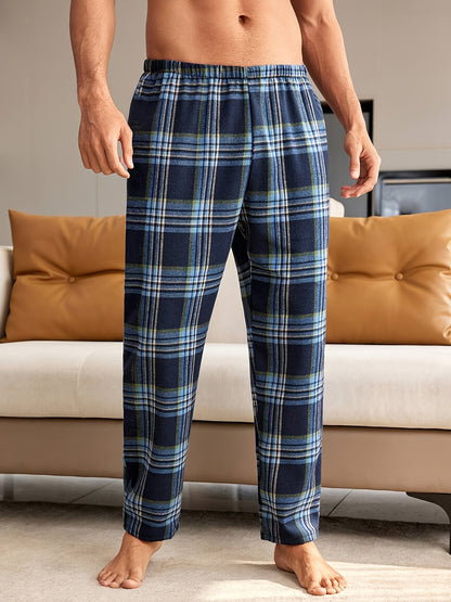 Men's Casual Plaid Pajama Pants - Comfy, Stretchy Waistband, Polyester, Machine Washable - Perfect for Home & Sleep