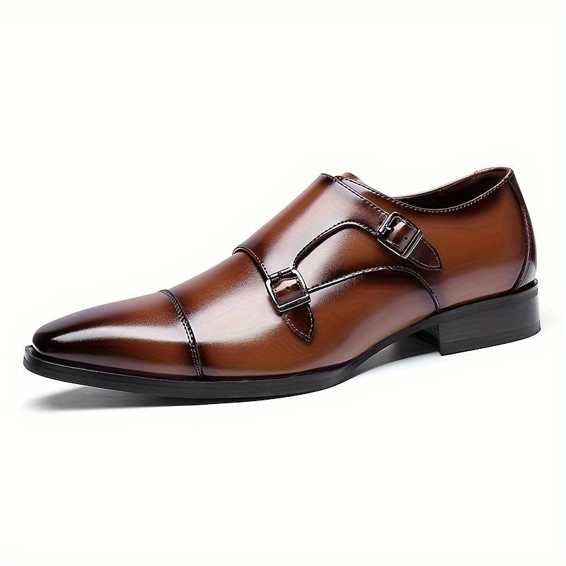 Mens Premium Cap Toe Double Monk Straps Loafers - Luxurious Slip-resistant Dress Shoes for Formal Events, Work, and Special Occasions