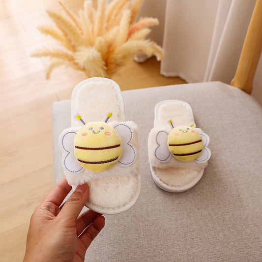 Cozy Cartoon Bee Kids' Slippers - Plush, Warm & Non-Slip For Boys And Girls, Perfect For Fall/Winter