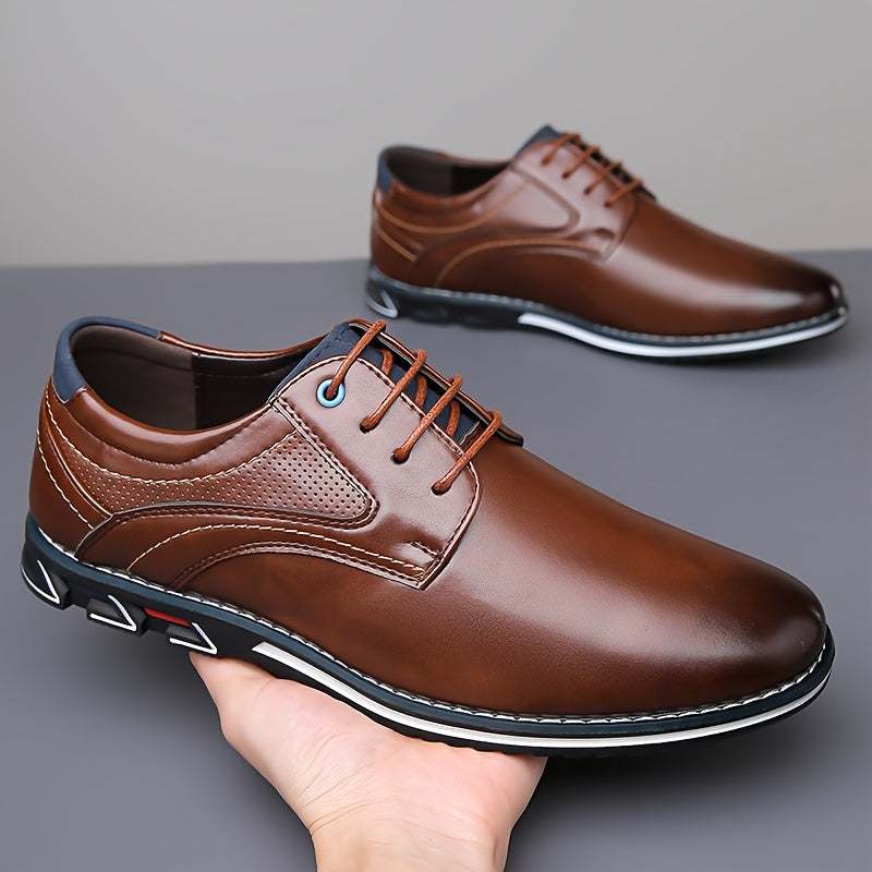 Plus Size Men's Classic Comfort Derby Shoes - Soft Solid Colour Upper, Non Slip Rubber Sole, Comfy Lace Up Closure, Breathable Footbed, Dress Shoes for Wide Feet - Ideal for Formal Occasions and Everyday Wear