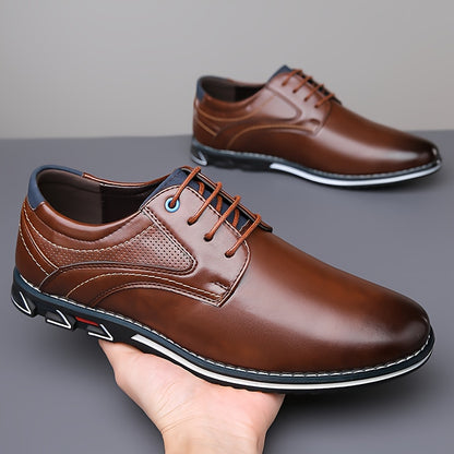 Plus Size Men's Classic Comfort Derby Shoes - Soft Solid Colour Upper, Non Slip Rubber Sole, Comfy Lace Up Closure, Breathable Footbed, Dress Shoes for Wide Feet - Ideal for Formal Occasions and Everyday Wear