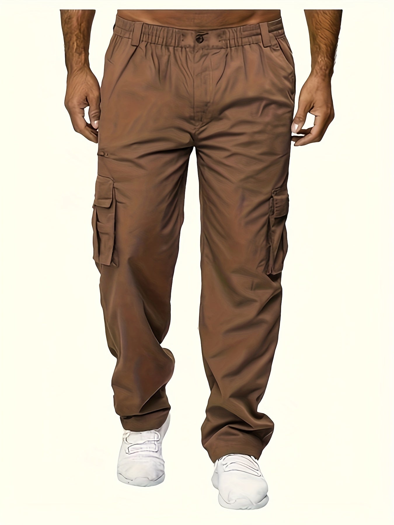 Men's Durable Polyester Cargo Pants, Comfortable Straight-Leg Fit, Versatile Multi-Pocket Design for Outdoor Work & Leisure