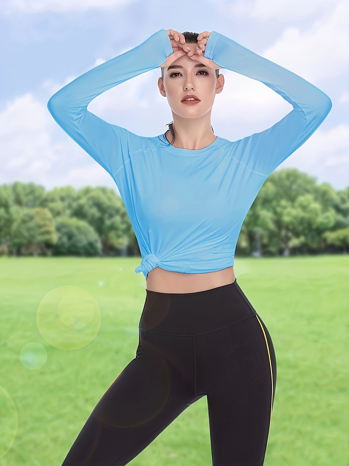 Women's Long Sleeve Outdoor T-Shirt Athletic Top, Solid Color Round Neck Long Sleeve Clothing