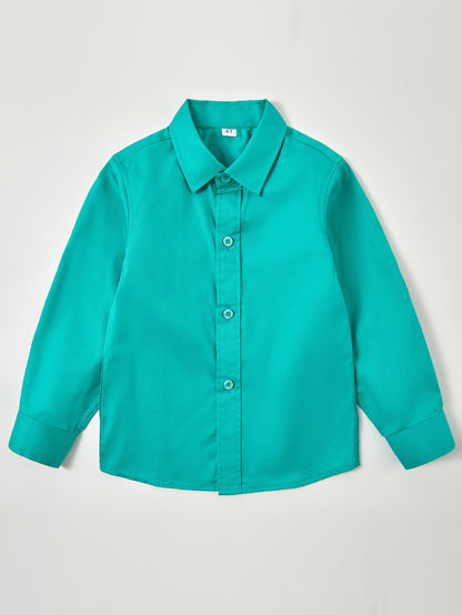 Girls Classic Lapel Shirt - Timeless Solid Button Front Design, Elegant Style - Perfect for School Uniform, Versatile for Spring and Fall Seasons