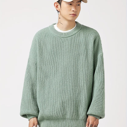 Men's Loose Striped Knitted Sweater, Casual Long Sleeve Crew Neck Top For Outdoor, Old Money Style