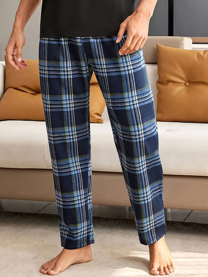 Men's Casual Plaid Pajama Pants - Comfy, Stretchy Waistband, Polyester, Machine Washable - Perfect for Home & Sleep