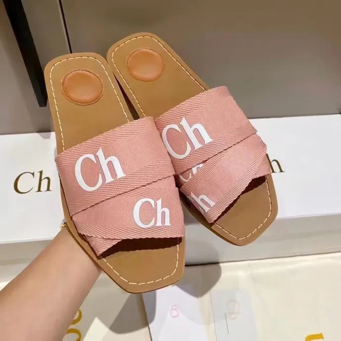 Dhgate Designer Sandal Man Woody Clog Mule Flat Sandale Slide Letter Loafers Tazz Slipper Womans Pink Red Slippers Summer Beach Platform Canvas Shoe Flip Flop