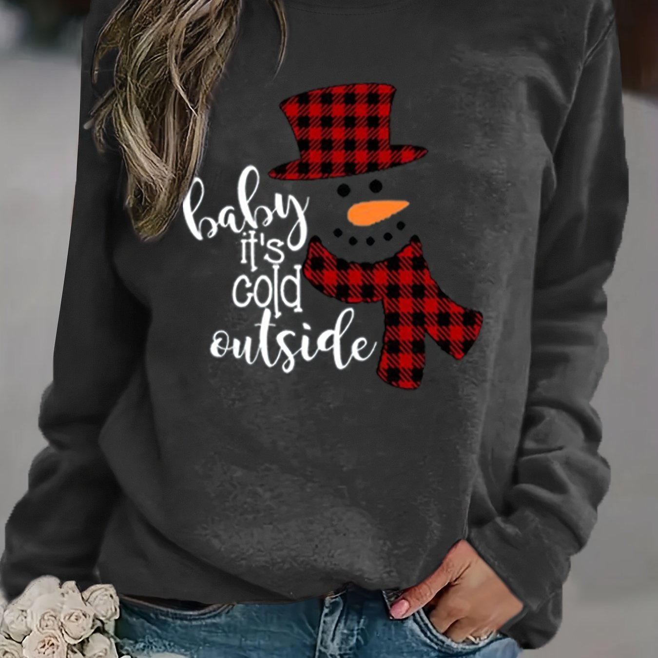 Cozy Women's Merry Christmas Print Sweatshirt - Soft Long Sleeve Pullover with Casual Style, Festive Holiday Design, and Relaxed Fit for Ultimate Comfort