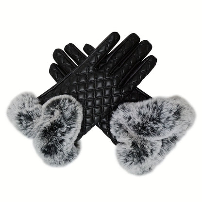 Chic Winter Warmth: Touchscreen-Ready, Water-Resistant PU Leather Mittens in Sleek Monochrome - Windproof Elegance