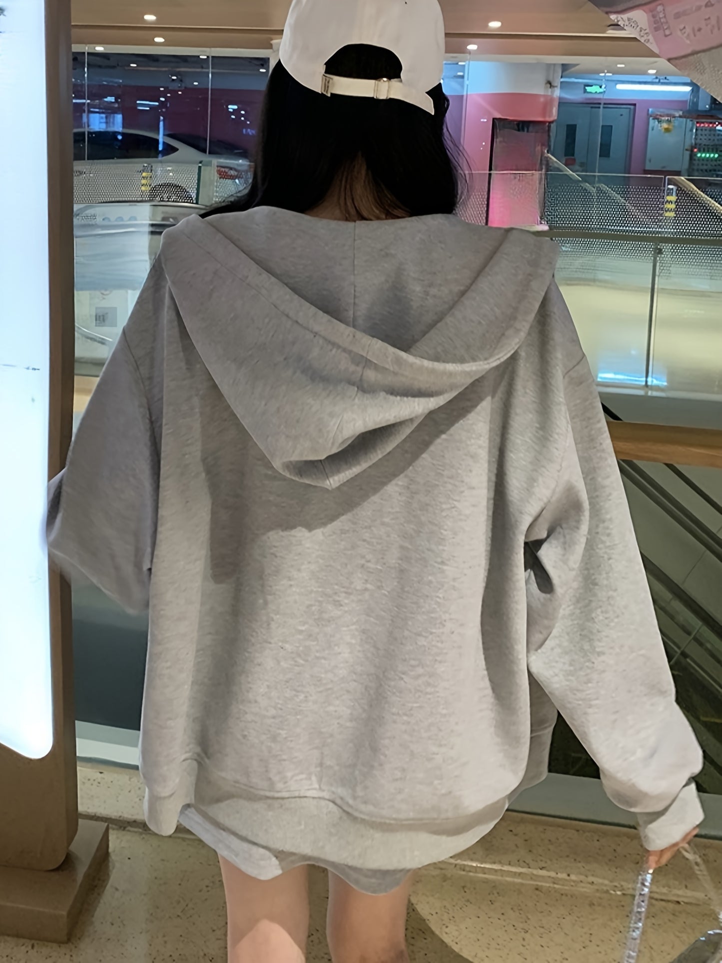 Cozy Solid Kangaroo Pocket Hoodie - Zipper Front, Drawstring Hood, Long Sleeve, Loose Fit, Micro Elasticity, Machine Washable, Perfect for Spring and Fall Season